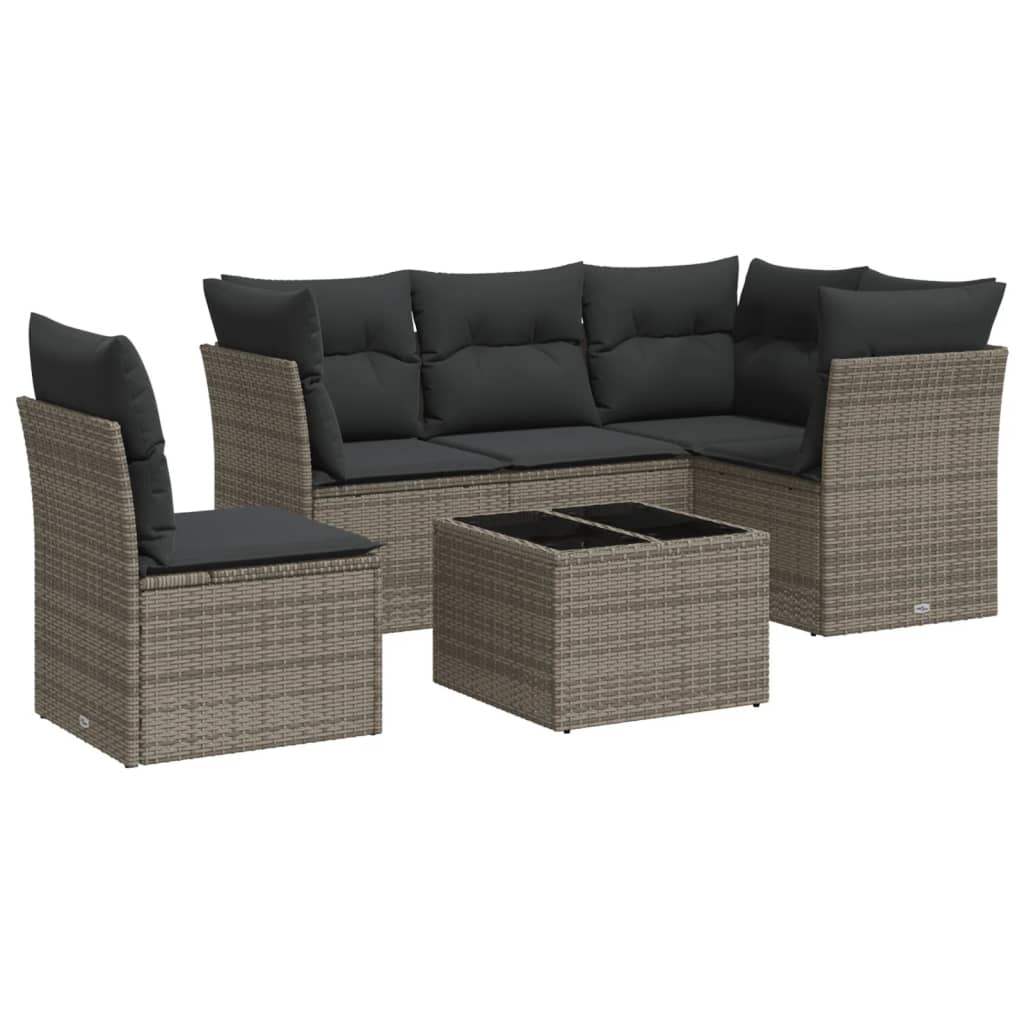 Set Divano da Giardino 6 pz con Cuscini Grigio in Polyrattan - homemem39