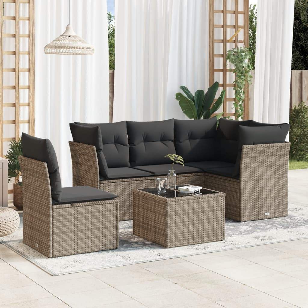 Set Divano da Giardino 6 pz con Cuscini Grigio in Polyrattan - homemem39