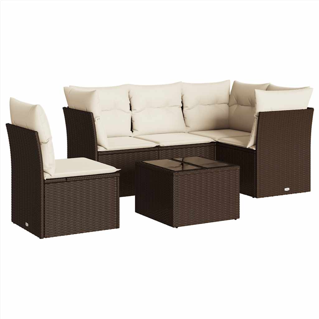 Set Divano da Giardino 6 pz con Cuscini Marrone in Polyrattan | homemem39