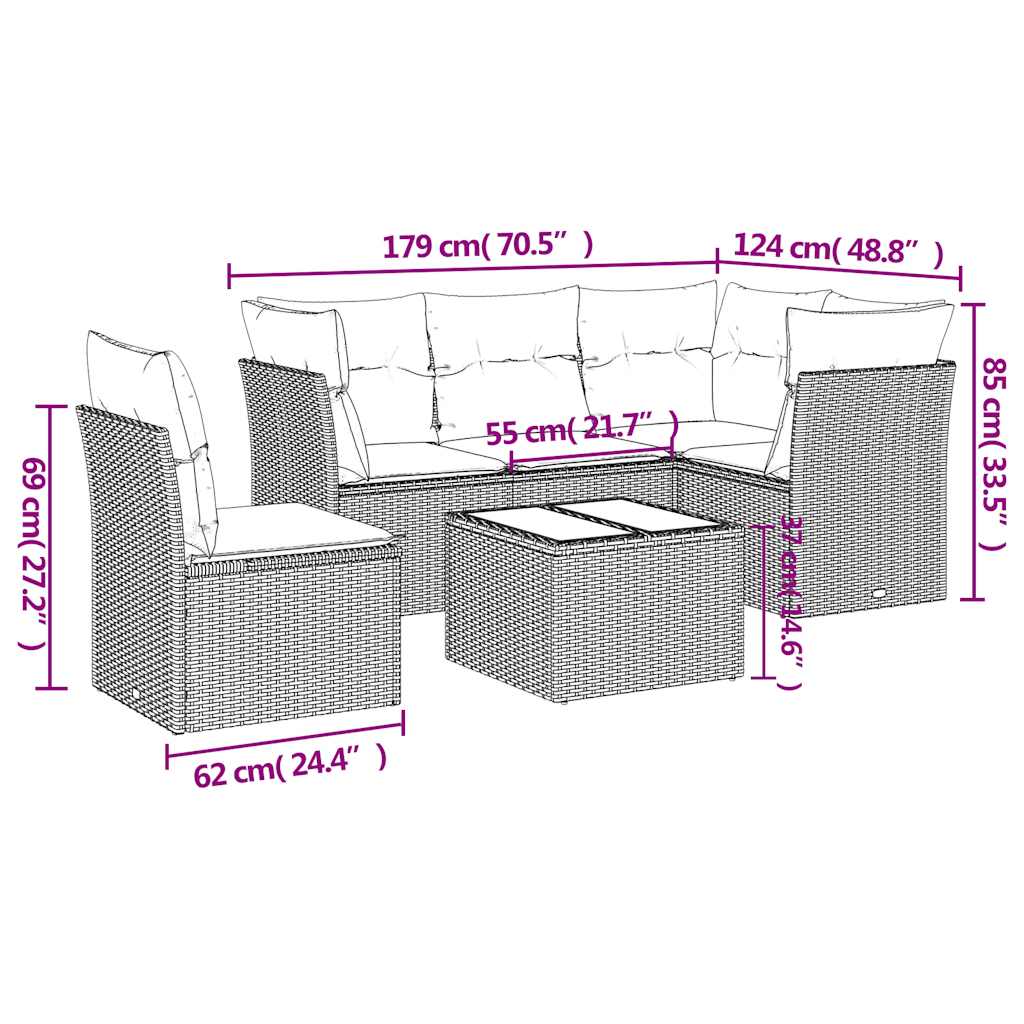 Set Divano da Giardino 6 pz con Cuscini Marrone in Polyrattan | homemem39