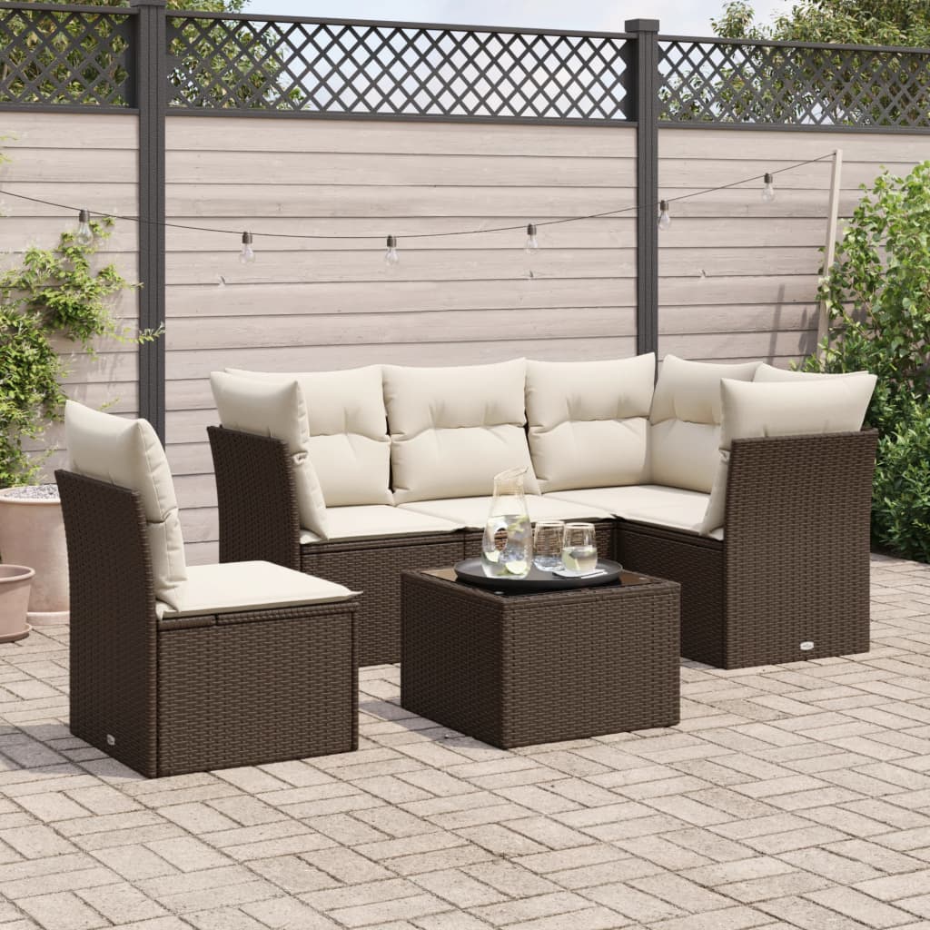 Set Divano da Giardino 6 pz con Cuscini Marrone in Polyrattan - homemem39