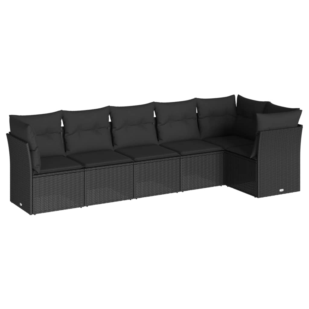 Set Divano da Giardino 6 pz con Cuscini Nero in Polyrattan | homemem39