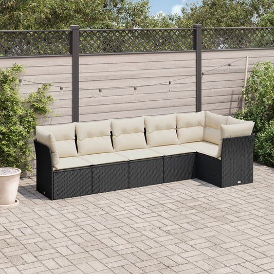 Set Divano da Giardino 6 pz con Cuscini Nero in Polyrattan | homemem39