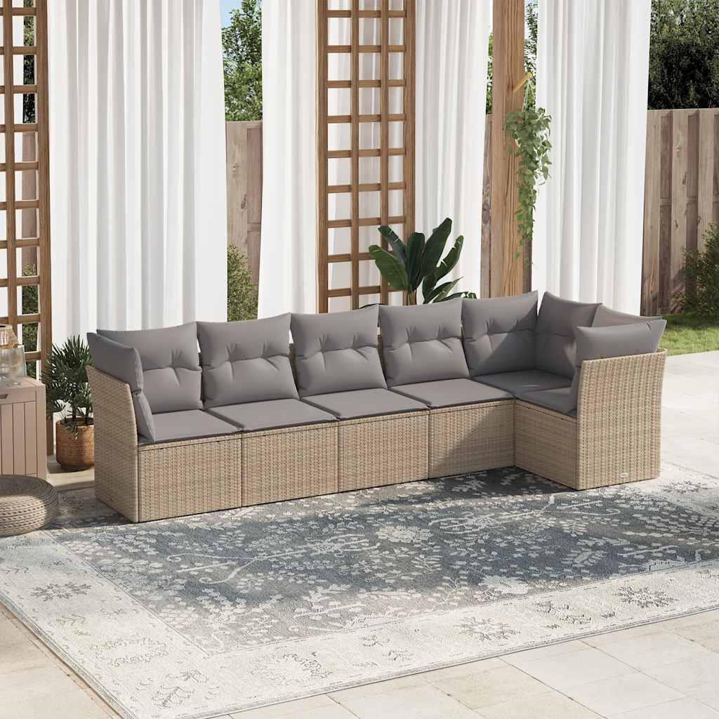 Set Divano da Giardino 6 pz con Cuscini Beige in Polyrattan | homemem39
