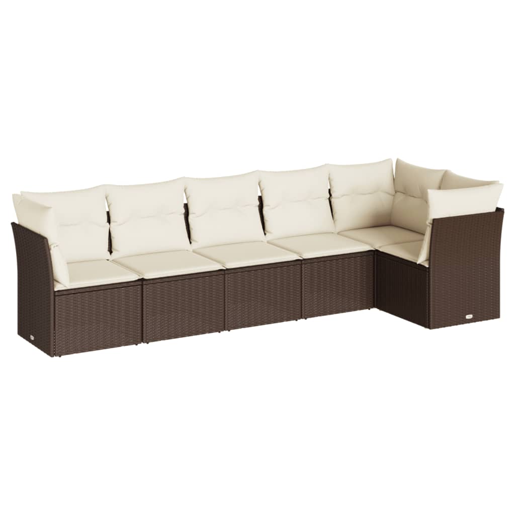 Set Divani da Giardino 6 pz con Cuscini Marrone in Polyrattan