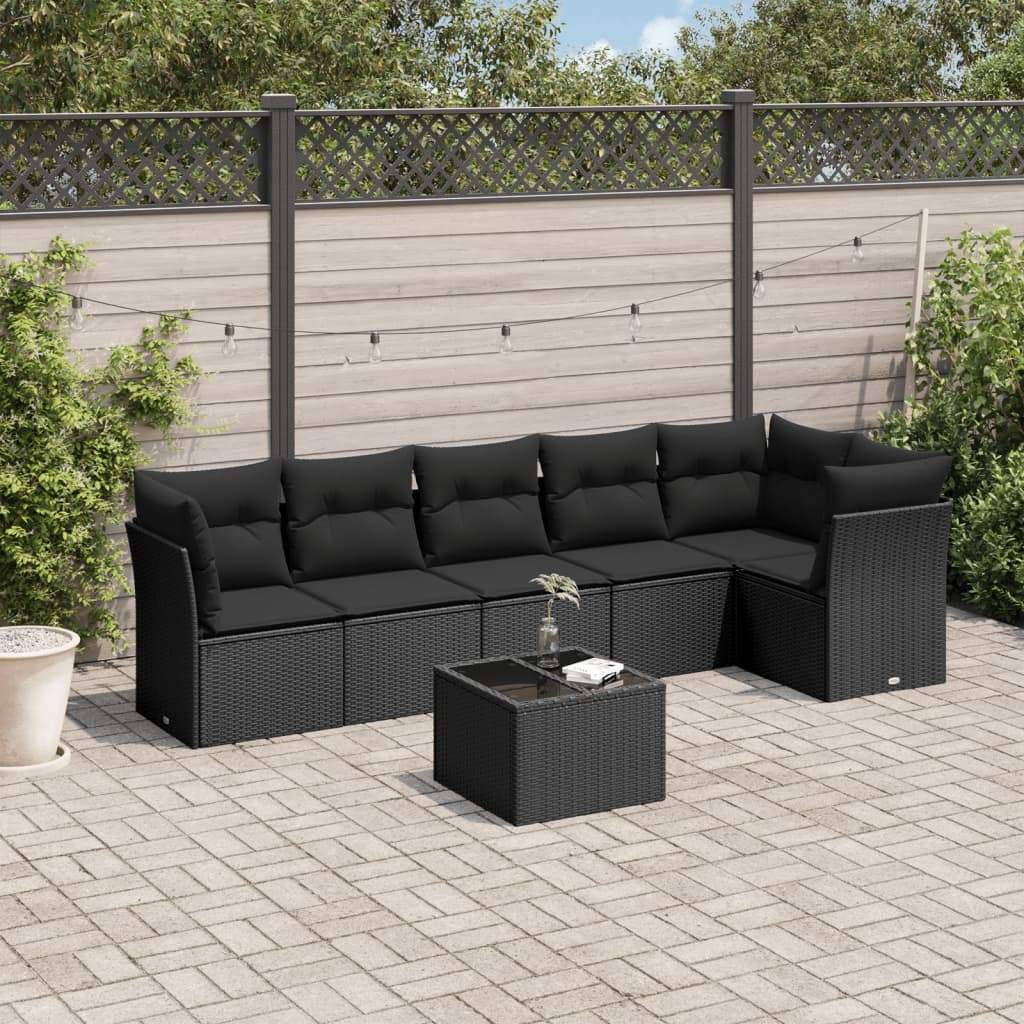 Set Divani da Giardino con Cuscini 7pz Nero Polyrattan - homemem39