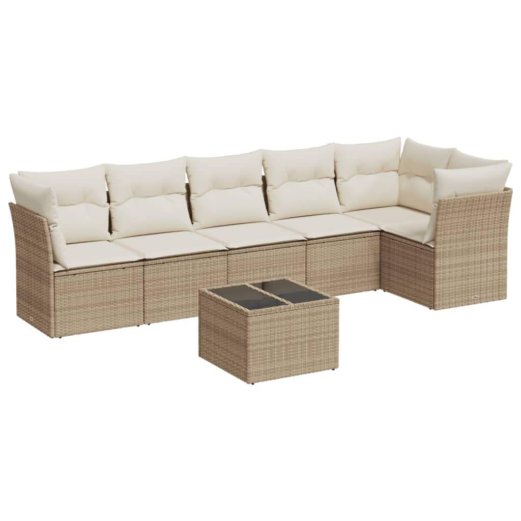 Set Divani da Giardino 7 pz con Cuscini Beige in Polyrattan - homemem39