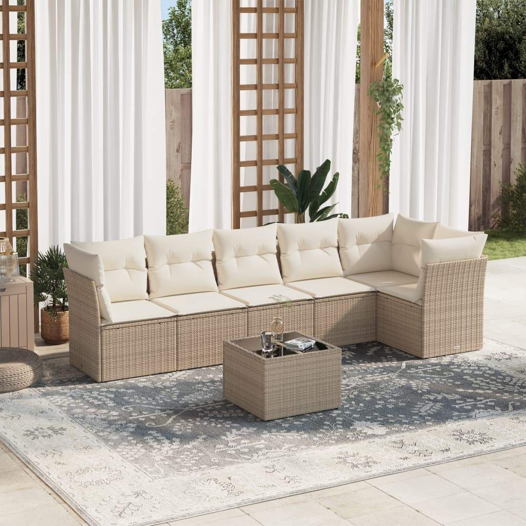 Set Divani da Giardino 7 pz con Cuscini Beige in Polyrattan - homemem39