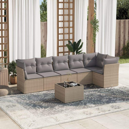 Set Divani da Giardino 7 pz con Cuscini Beige in Polyrattan - homemem39