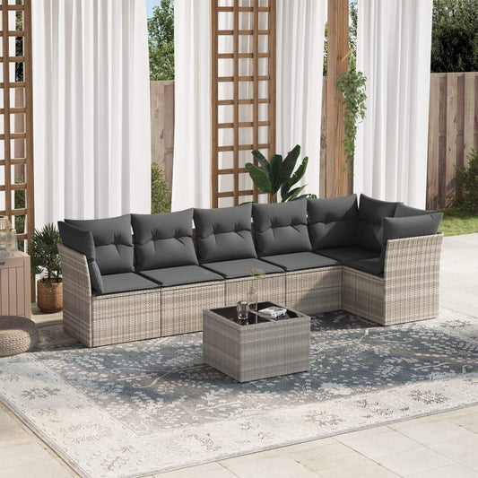 Set Divani da Giardino 7pz con Cuscini Grigio Chiaro Polyrattan - homemem39