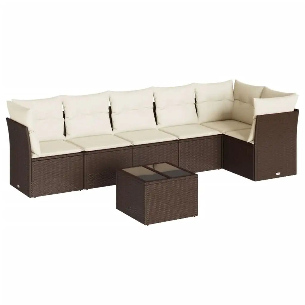 Set Divano da Giardino 7pz con Cuscini Marrone in Polyrattan - homemem39