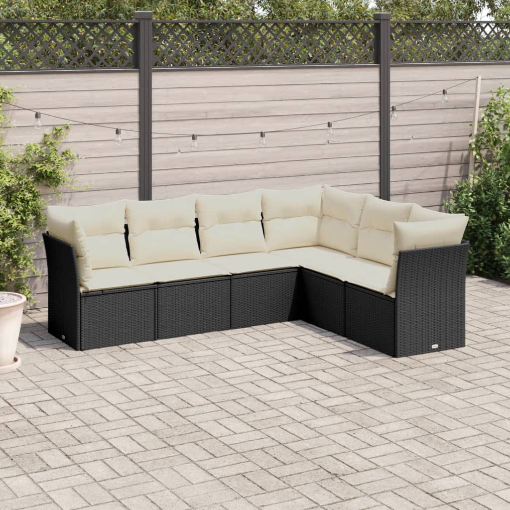Set Divano da Giardino 6 pz con Cuscini Nero in Polyrattan | homemem39