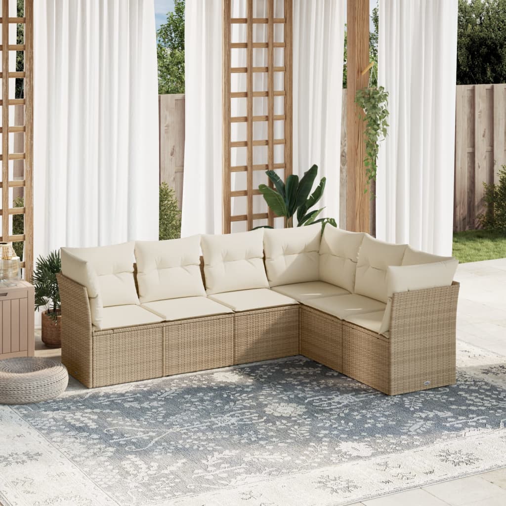 Set Divano da Giardino 6 pz con Cuscini Beige in Polyrattan | homemem39
