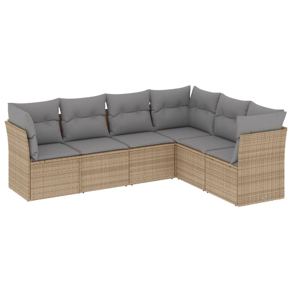 Set Divano da Giardino 6 pz con Cuscini Beige in Polyrattan - homemem39