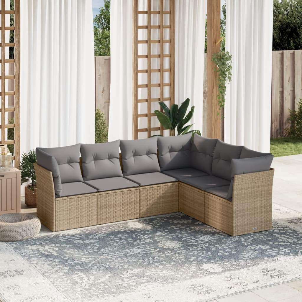 Set Divano da Giardino 6 pz con Cuscini Beige in Polyrattan - homemem39
