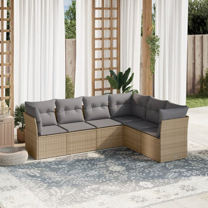Set Divano da Giardino 6 pz con Cuscini Beige in Polyrattan - homemem39