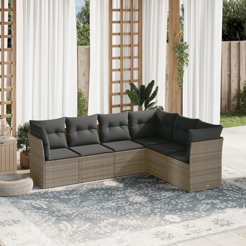 Set Divano da Giardino 6 pz con Cuscini Grigio in Polyrattan | homemem39