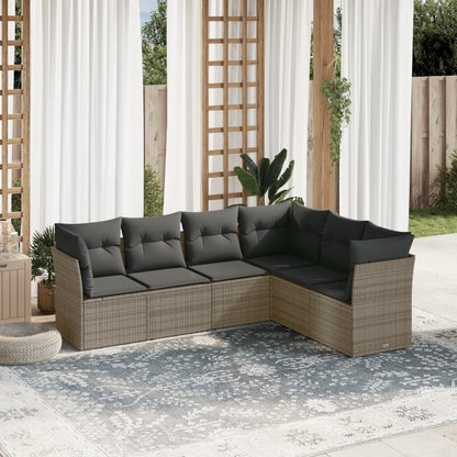 Set Divano da Giardino 6 pz con Cuscini Grigio in Polyrattan | homemem39