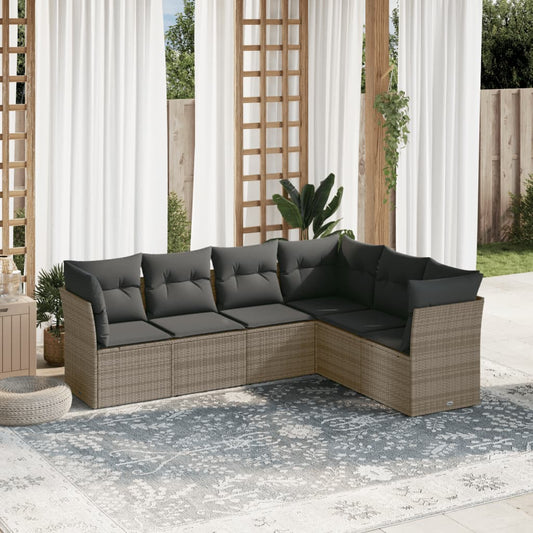 Set Divano da Giardino 6 pz con Cuscini Grigio in Polyrattan | homemem39