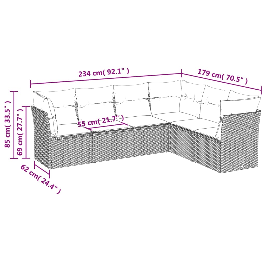 Set Divani da Giardino 6 pz con Cuscini Grigio in Polyrattan | homemem39