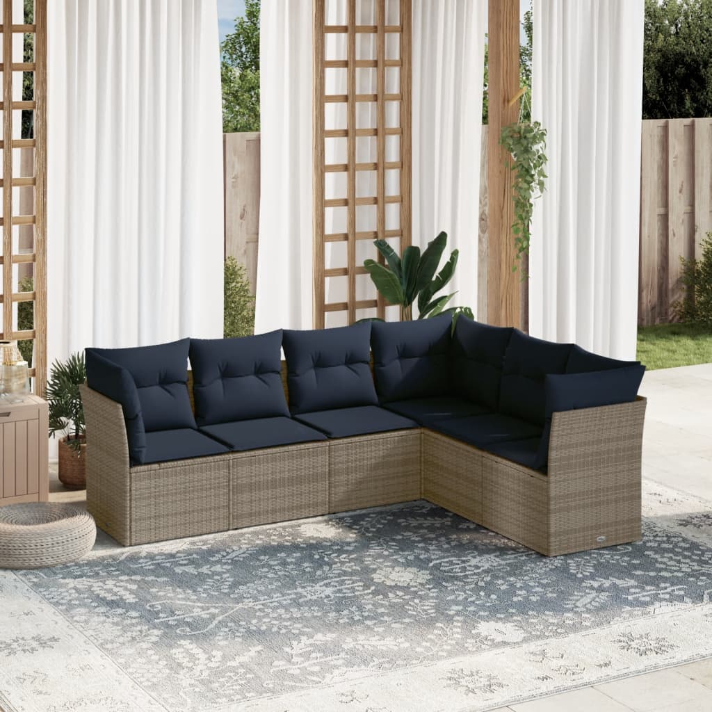 Set Divani da Giardino 6 pz con Cuscini Grigio in Polyrattan | homemem39