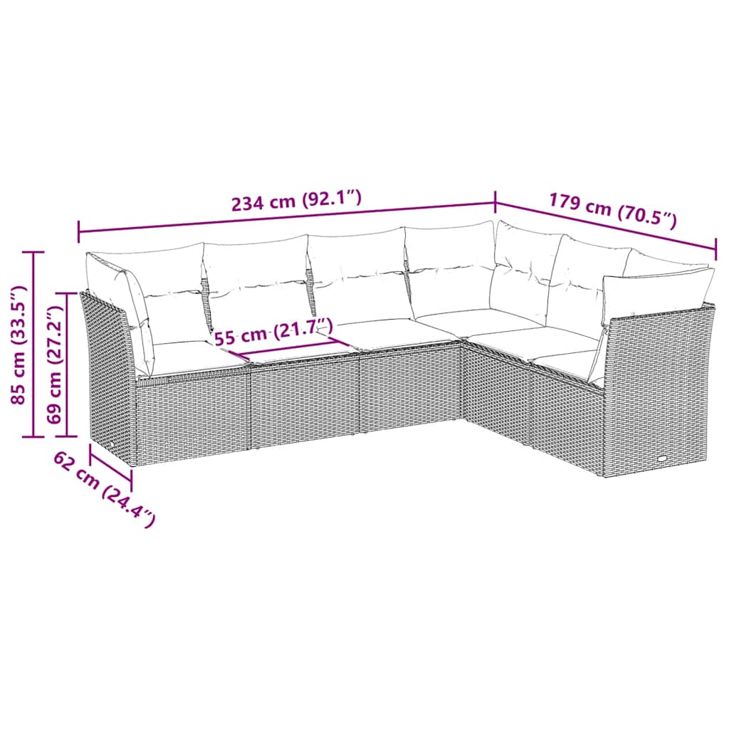 Set Divano da Giardino 6pz con Cuscini Grigio Chiaro Polyrattan | homemem39