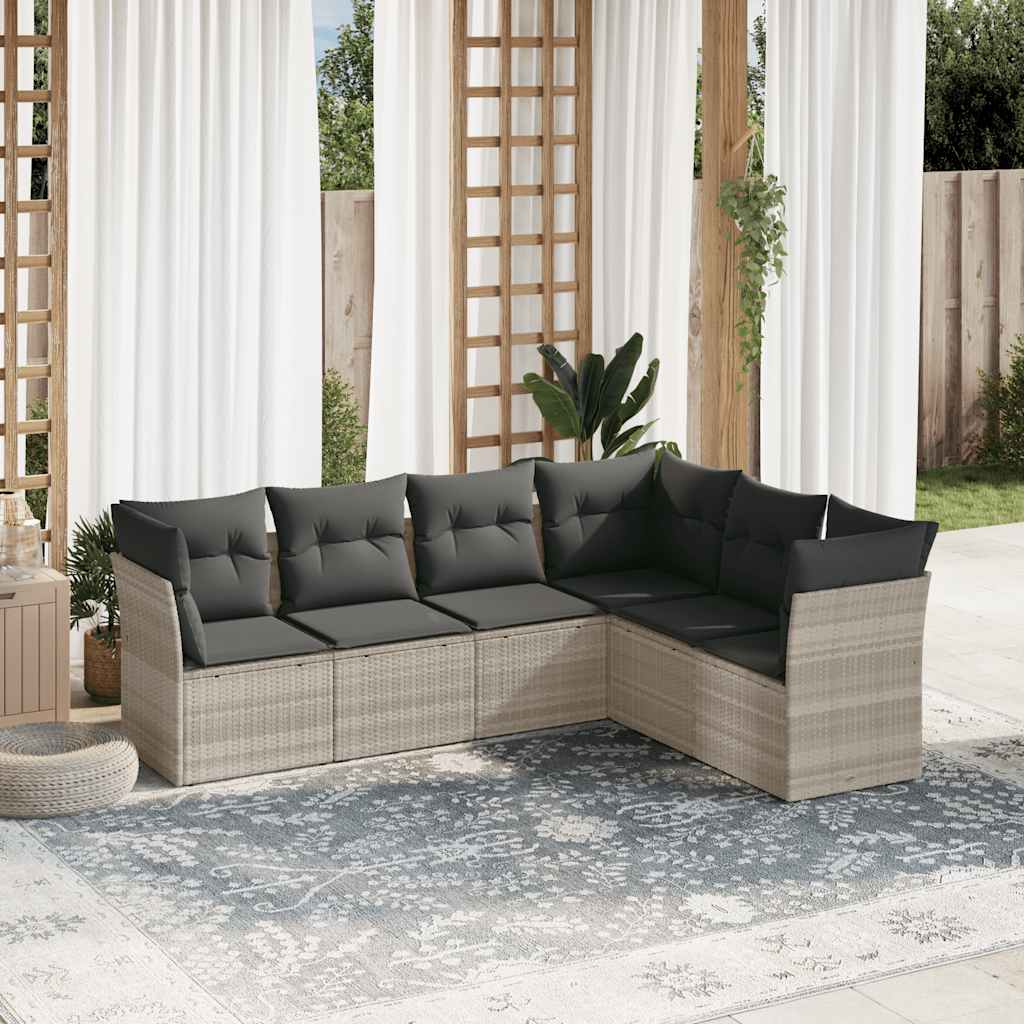 Set Divano da Giardino 6pz con Cuscini Grigio Chiaro Polyrattan | homemem39