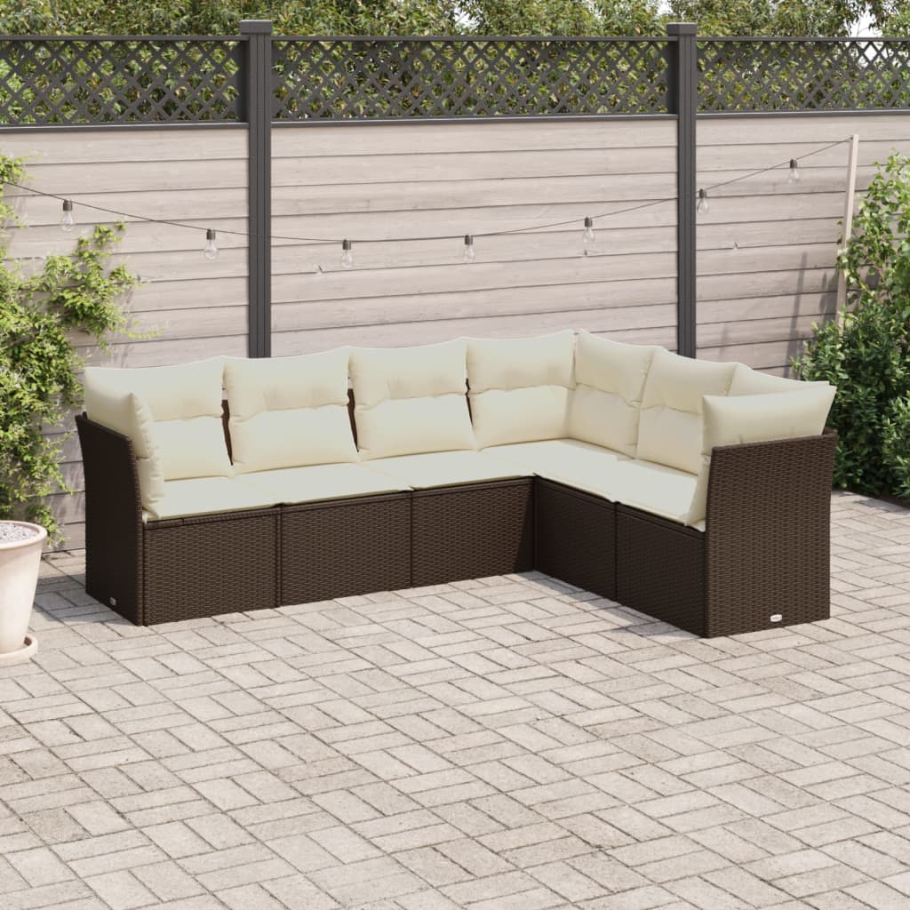 Set Divani da Giardino 6 pz con Cuscini Marrone in Polyrattan | homemem39