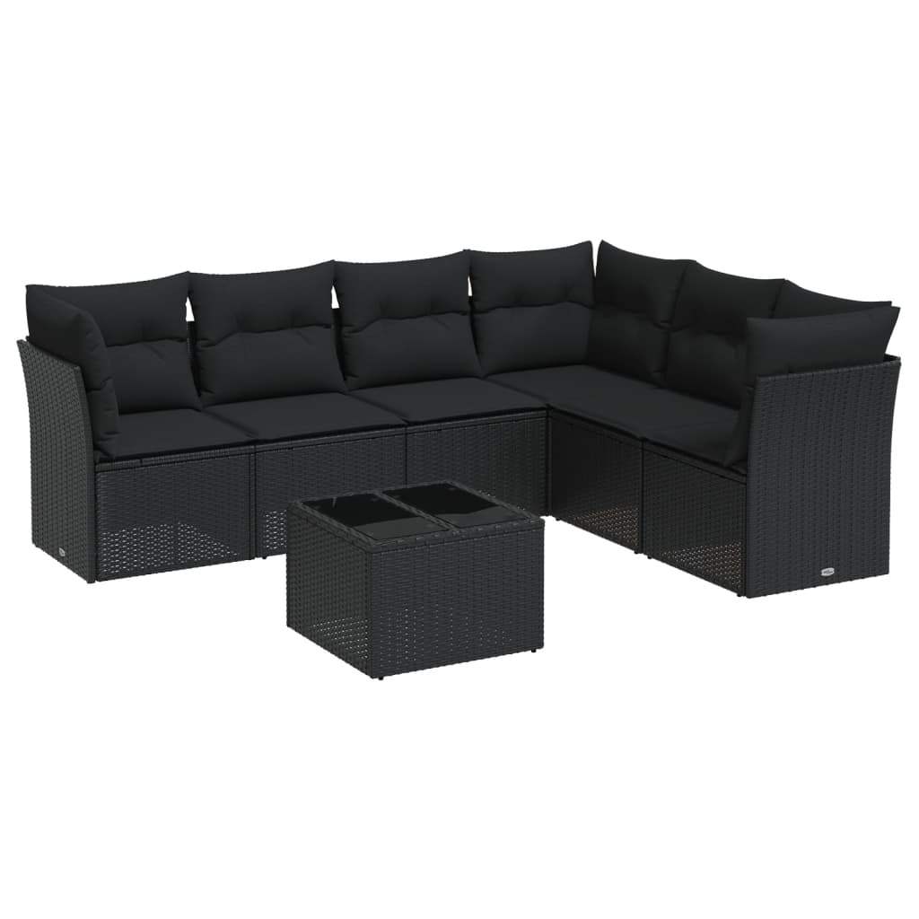 Set Divani da Giardino con Cuscini 7pz Nero Polyrattan - homemem39