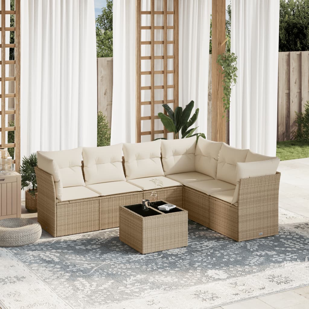 Set Divani da Giardino 7 pz con Cuscini Beige in Polyrattan - homemem39