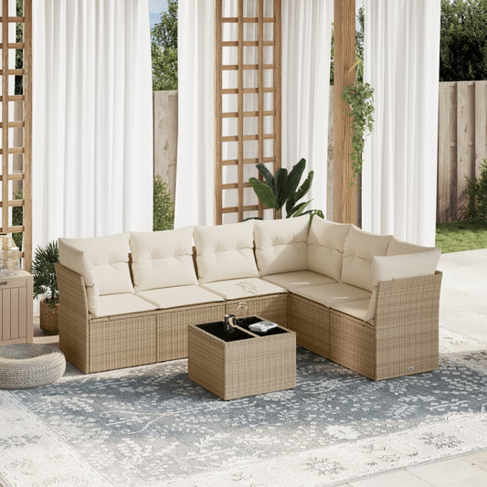 Set Divani da Giardino 7 pz con Cuscini Beige in Polyrattan - homemem39