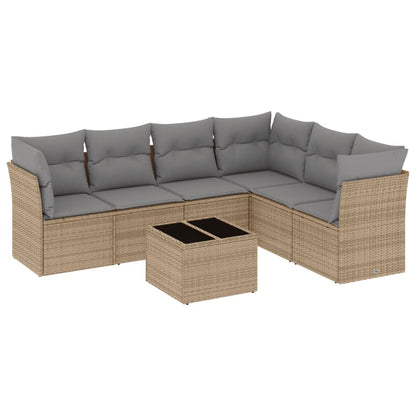 Set Divani da Giardino 7 pz con Cuscini Beige in Polyrattan | homemem39