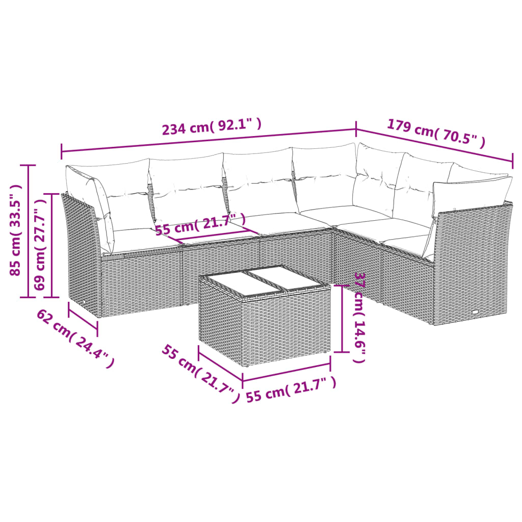 Set Divani da Giardino 7 pz con Cuscini Beige in Polyrattan | homemem39
