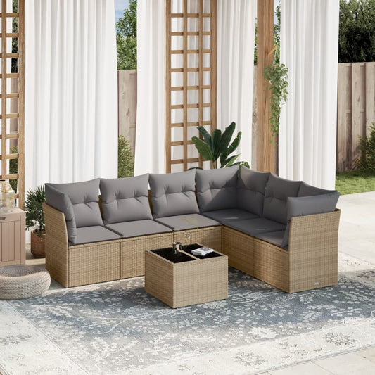 Set Divani da Giardino 7 pz con Cuscini Beige in Polyrattan - homemem39