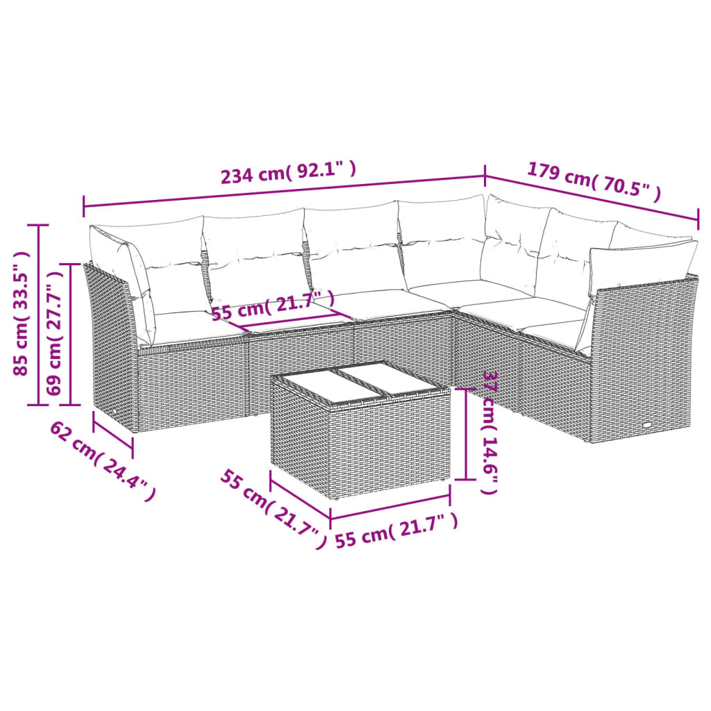 Set Divani da Giardino 7 pz con Cuscini Grigio in Polyrattan | homemem39