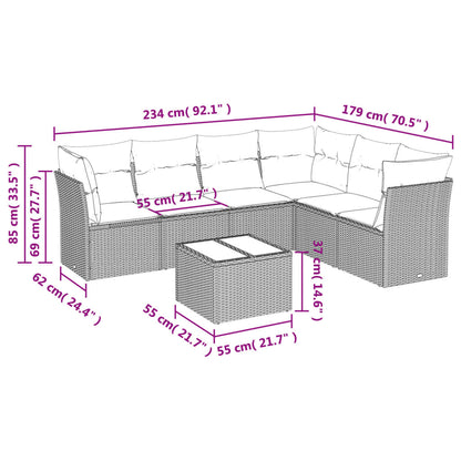 Set Divani da Giardino 7 pz con Cuscini Grigio in Polyrattan | homemem39