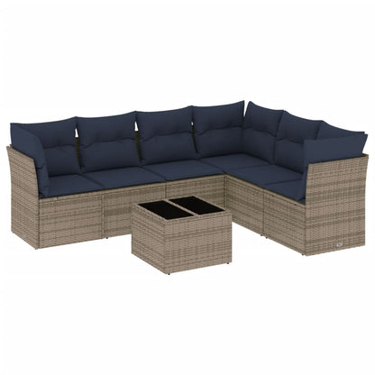 Set Divani da Giardino 7 pz con Cuscini Grigio in Polyrattan | homemem39