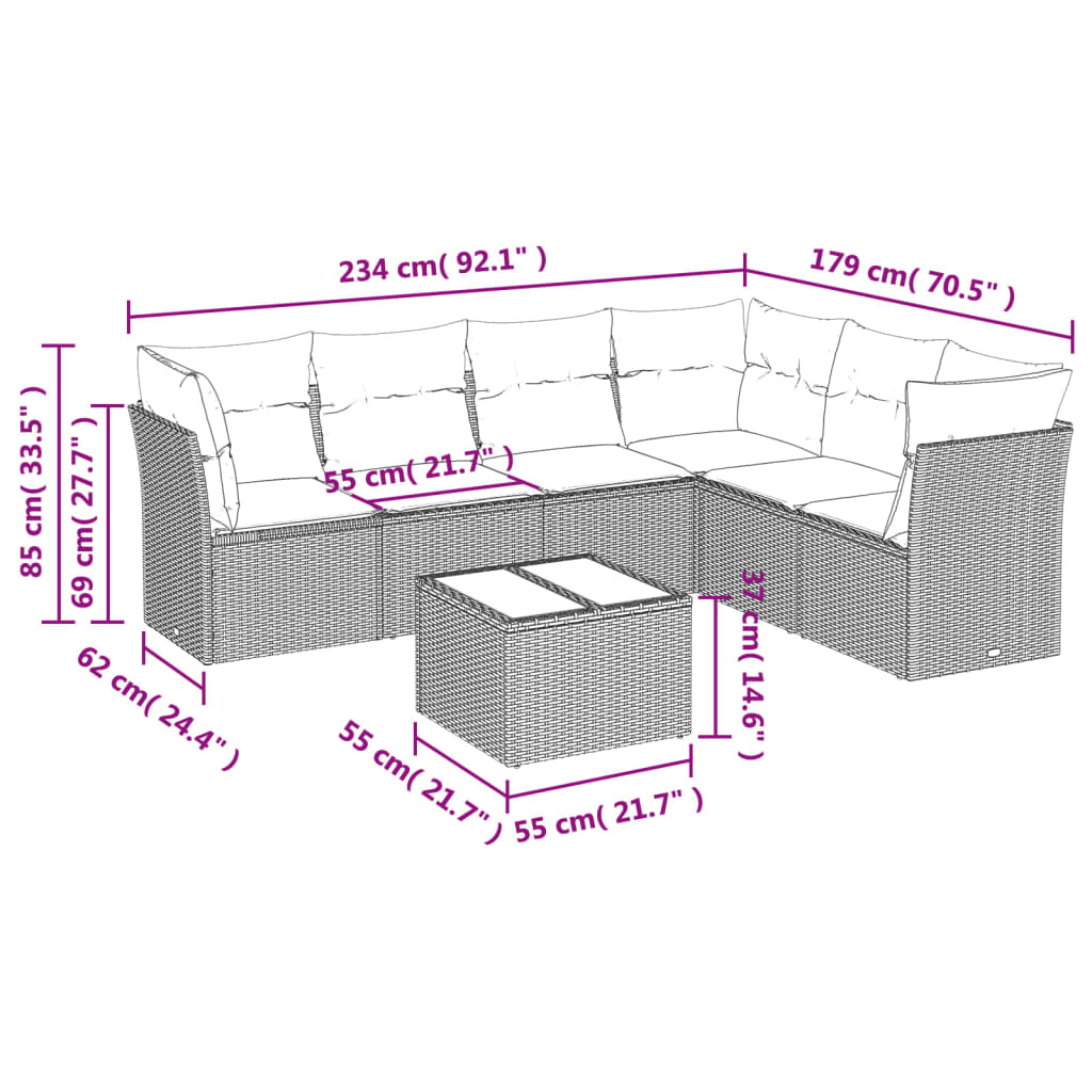 Set Divani da Giardino 7 pz con Cuscini Grigio in Polyrattan | homemem39