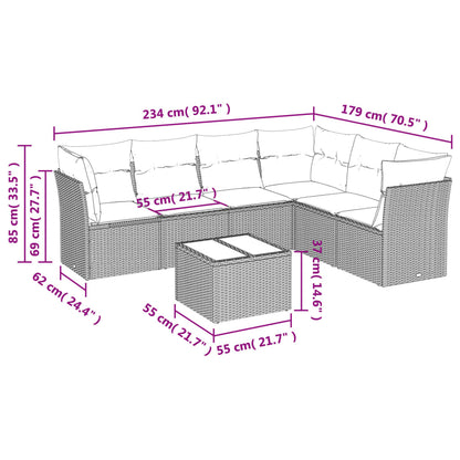 Set Divani da Giardino 7 pz con Cuscini Grigio in Polyrattan | homemem39