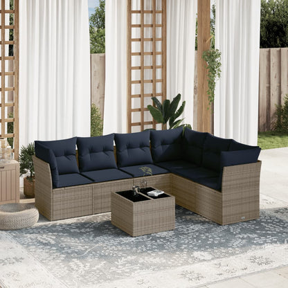 Set Divani da Giardino 7 pz con Cuscini Grigio in Polyrattan