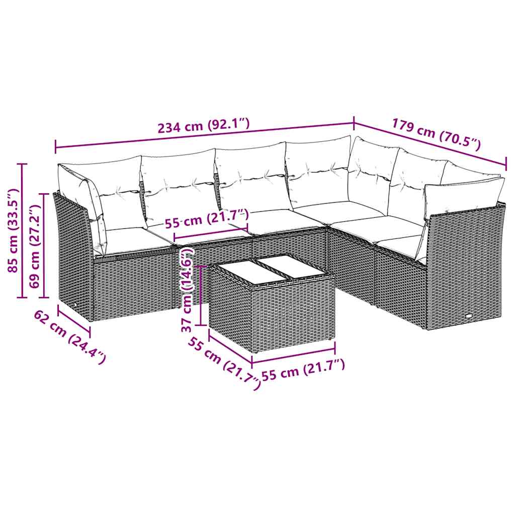 Set Divani da Giardino 7pz con Cuscini Grigio Chiaro Polyrattan | homemem39