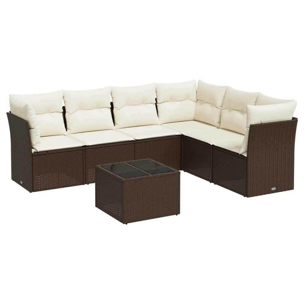 Set Divano da Giardino 7pz con Cuscini Marrone in Polyrattan - homemem39