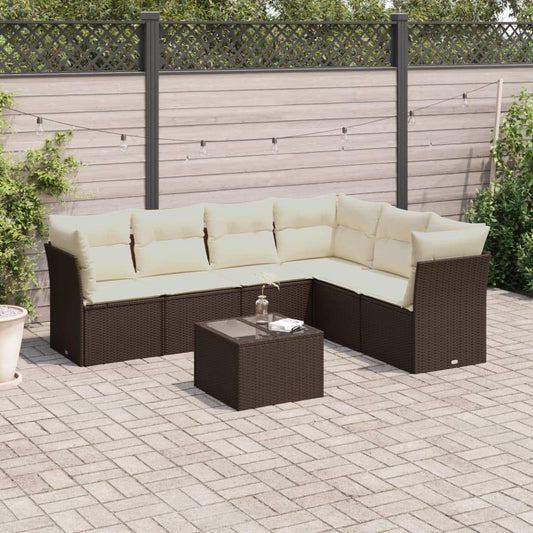 Set Divano da Giardino 7pz con Cuscini Marrone in Polyrattan - homemem39