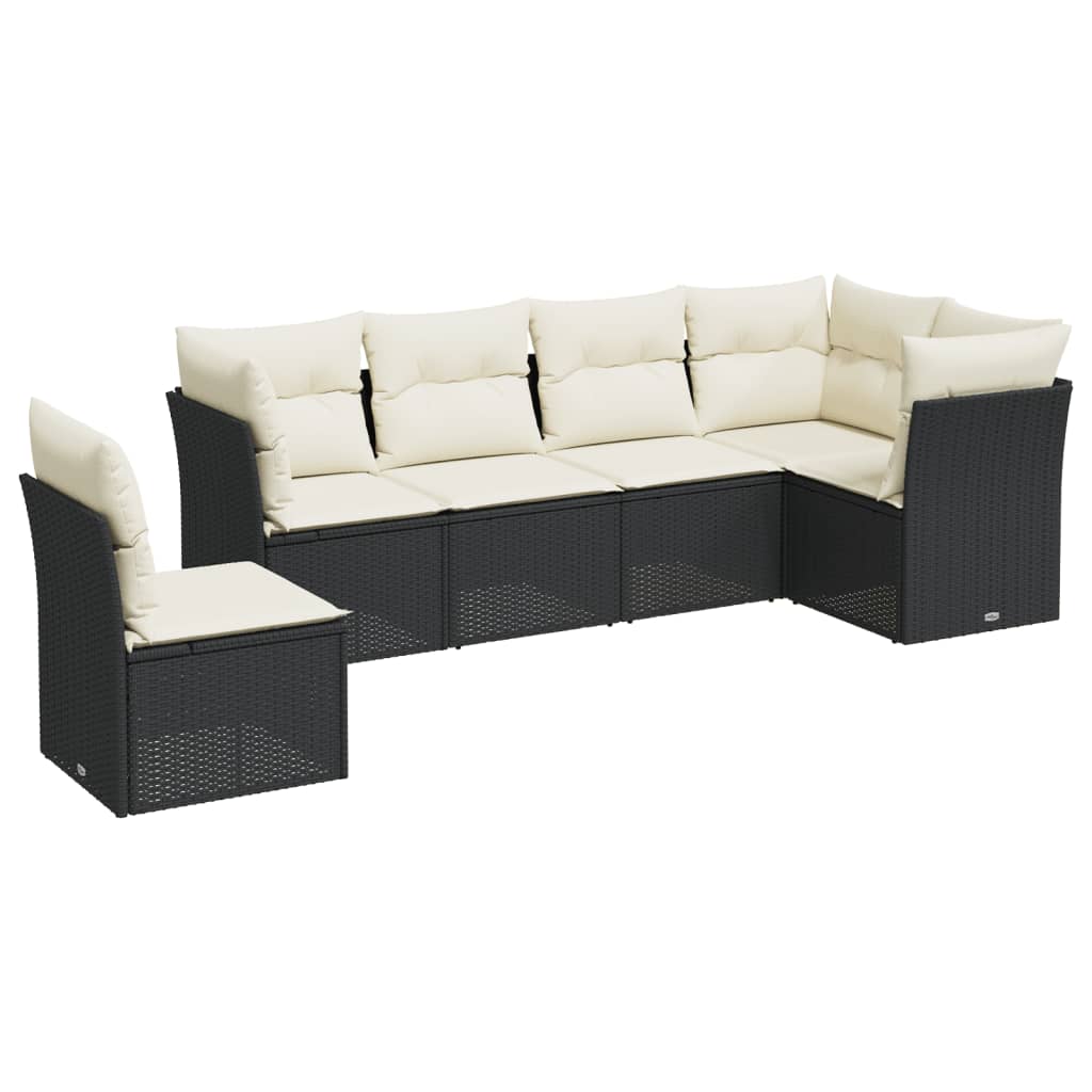 Set Divano da Giardino 6 pz con Cuscini Nero in Polyrattan | homemem39