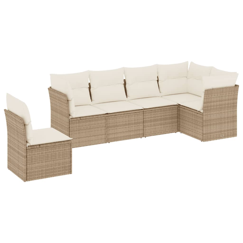 Set Divano da Giardino 6 pz con Cuscini Beige in Polyrattan | homemem39