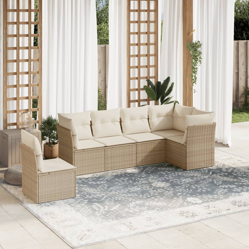 Set Divano da Giardino 6 pz con Cuscini Beige in Polyrattan | homemem39