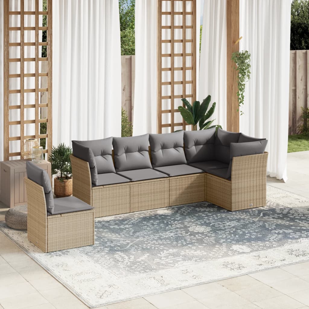 Set Divano da Giardino 6 pz con Cuscini Beige in Polyrattan - homemem39