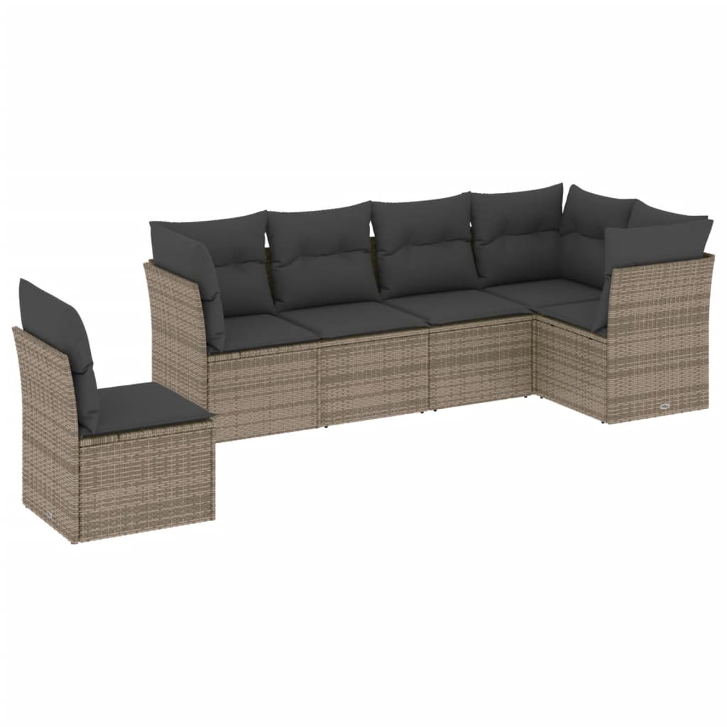 Set Divano da Giardino 6 pz con Cuscini Grigio in Polyrattan - homemem39
