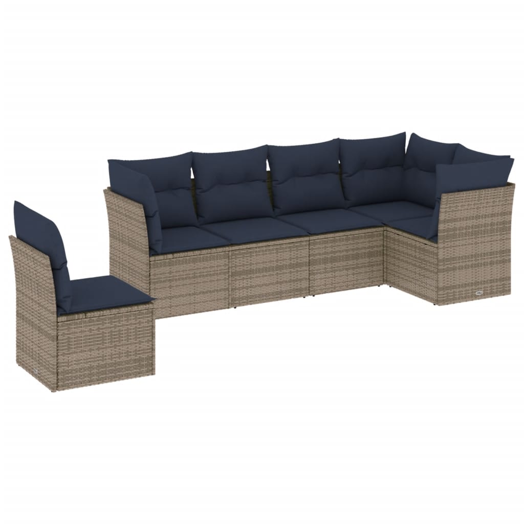 Set Divani da Giardino 6 pz con Cuscini Grigio in Polyrattan | homemem39