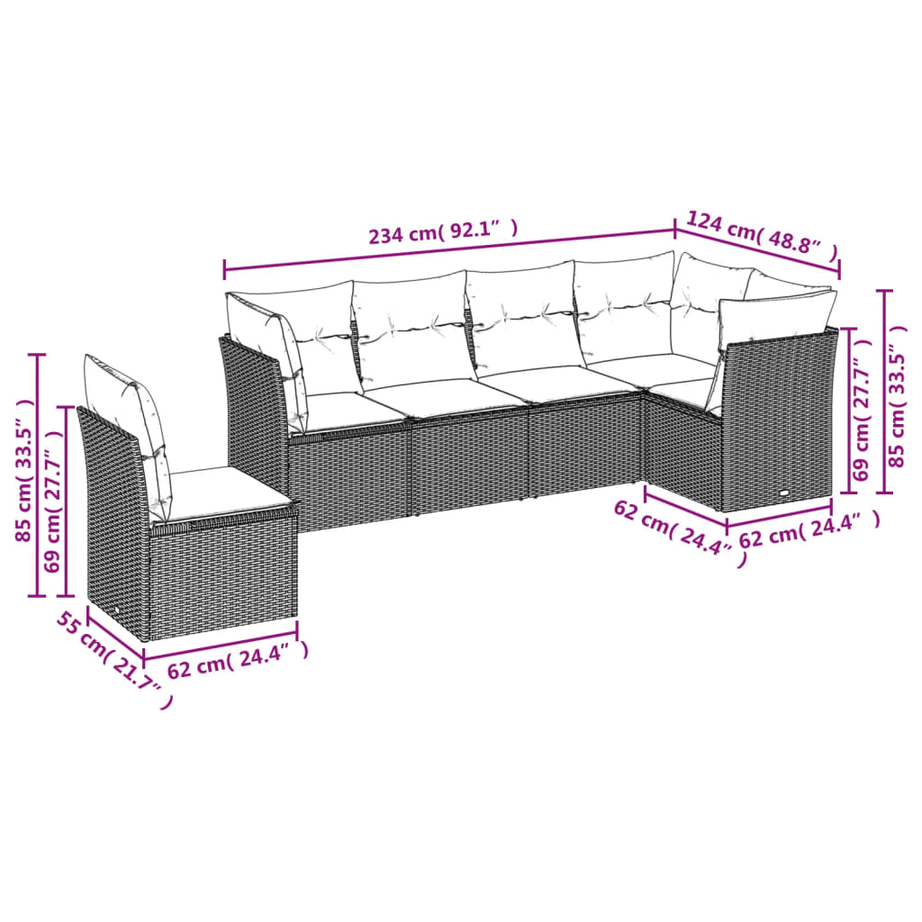 Set Divani da Giardino 6 pz con Cuscini Grigio in Polyrattan | homemem39